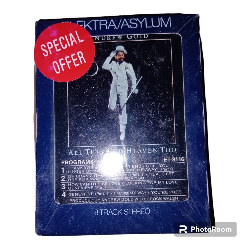 New Andrew Gold Elektra/Asylum All This And Heaven Too 8 Track Tape Still Sealed